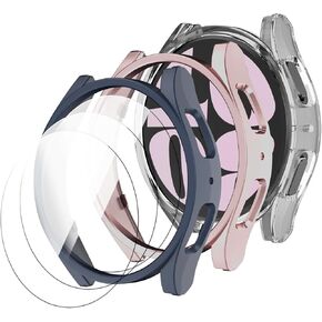 3+3 علبة حزمة لـ Samsung Galaxy Watch 4/5 44 ملم واقي شاشة مع زجاج مقسى ، كمبيوتر صلب ، مقاوم للماء ، مقاوم للخدش ، حماية غطاء الوفير لوجه الساعات الرياضية.
