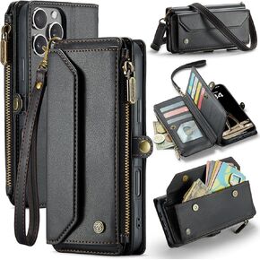 بالنسبة إلى حالة iPhone 16 Pro Max ، فإن Women Men Multi-Function Wallet Case with Stand RFID يتميز بسحاب مغناطيسي يشمل حزام معصم حزام الكتف (الأرجواني) in Kuwait