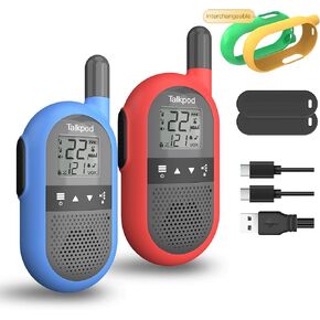 F40 Walkie Talkies 2 Pack for Kids ، البالغين ، راديو FRS 2 Way مع Li-ion Battery 22ch Family Walkie مع عرض Vox LCD للمغامرات الخارجية ، والتخييم ، والمشي لمسافات طويلة (Red ＆ Blue)