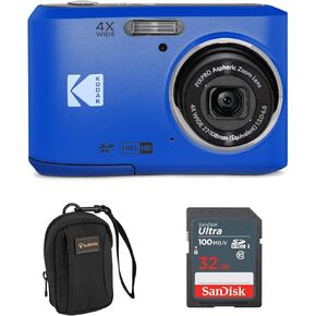 KODAK PIXPRO FZ45-BK 16MP Digital Camera 4X Optical Zoom 27mm Wide Angle 1080P Full HD Video 2.7" LCD Vlogging Camera, Bundle with Camera Case and 32GB SD Card (Blue)