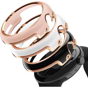 عبوة من 3 قطع - حافظة Fintie صلبة من البولي كربونات لساعة Google Pixel Watch 2/1، ملحقات ساعة Google Pixel الفاخرة، غطاء حافظة ممتص للصدمات (بدون واقي الشاشة) مقاوم للصدمات، أبيض/وردي/أسود