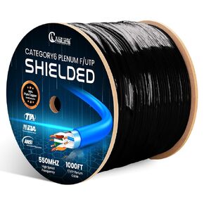 NewYork Cables Cat6 Shielded Plenum Cable 1000FT - 100% Solid Bare Copper Conductors - PoE++ Support, 23 AWG, 550MHz Overall Foil Shield (F/UTP) - Boost Your Networking with High Speed (Green)