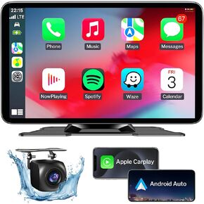 شاشة Apple Carplay اللاسلكية للسيارة ، شاشة تعمل باللمس ستيريو محمولة 6.8 بوصة مع Apple Carplay و Android Auto مع كاميرا احتياطية/رابط مرآة/Siri/Bluetooth/صوت التحكم/الملاحة/aux لجميع السيارات