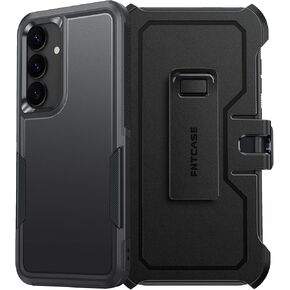 Fntcase لـ Samsung Galaxy S25-Plus Case: for S24 Plus Dual-Layer Military Grade Phone Phone with Belt Clip Holster | الغطاء الثقيل المتين الوعرة الوعرة السوداء