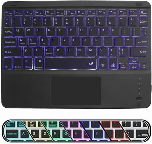 Bluetooth Keyboard with Touchpad,Ultra Silm 7 Colors Backlit Wireless Keyboard Rechargeable Portable Keypad with Trackpad for iPad iOS Android Windows Tablets PC Smartphone Universal(White) in Kuwait