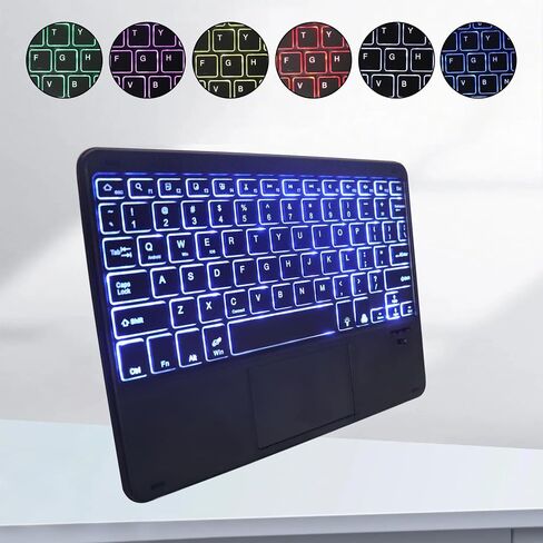 Bluetooth Keyboard with Touchpad,Ultra Silm 7 Colors Backlit Wireless Keyboard Rechargeable Portable Keypad with Trackpad for iPad iOS Android Windows Tablets PC Smartphone Universal(White) in Kuwait
