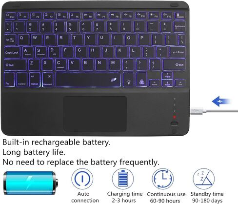 Bluetooth Keyboard with Touchpad,Ultra Silm 7 Colors Backlit Wireless Keyboard Rechargeable Portable Keypad with Trackpad for iPad iOS Android Windows Tablets PC Smartphone Universal(White) in Kuwait
