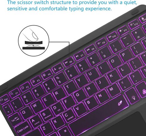 Bluetooth Keyboard with Touchpad,Ultra Silm 7 Colors Backlit Wireless Keyboard Rechargeable Portable Keypad with Trackpad for iPad iOS Android Windows Tablets PC Smartphone Universal(White) in Kuwait