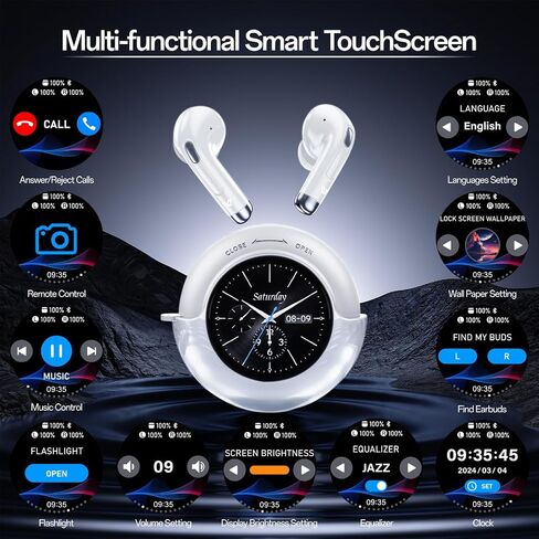 Wireless Earbuds with Smart Touchscreen IPX4 Waterproof in Ear Earphones with Mic,Bluetooth 5.4 Headphones Bass Stereo,40H Playtime for Laptop Pad Phones Sports Workout (Black) in Kuwait