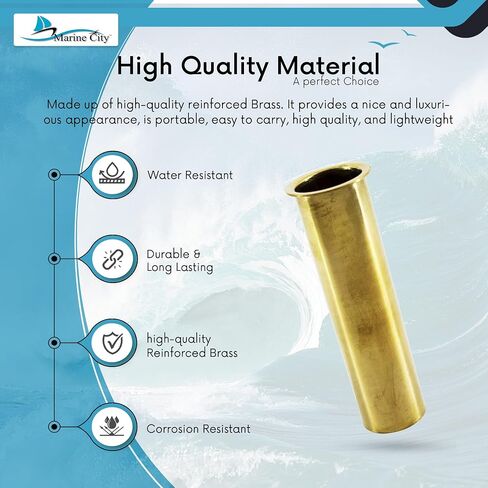 MARINE CITY Brass Drain Tube Corrosion Resistant Easy Functional and Smooth Design 3 x 1 Inches for Boats - Water Marine – Transom – Motor Well – Live Well – Baitwell (Pack of 1) in Kuwait