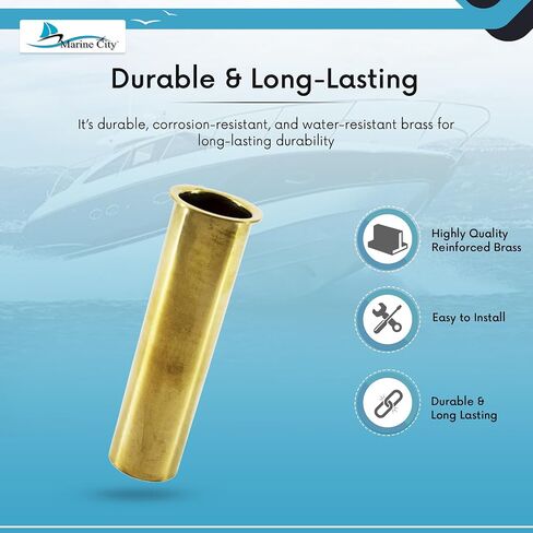 MARINE CITY Brass Drain Tube Corrosion Resistant Easy Functional and Smooth Design 3 x 1 Inches for Boats - Water Marine – Transom – Motor Well – Live Well – Baitwell (Pack of 1) in Kuwait
