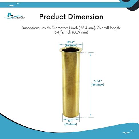 MARINE CITY Brass Drain Tube Corrosion Resistant Easy Functional and Smooth Design 3 x 1 Inches for Boats - Water Marine – Transom – Motor Well – Live Well – Baitwell (Pack of 1) in Kuwait