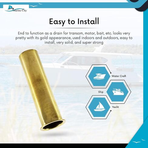 MARINE CITY Brass Drain Tube Corrosion Resistant Easy Functional and Smooth Design 3 x 1 Inches for Boats - Water Marine – Transom – Motor Well – Live Well – Baitwell (Pack of 1) in Kuwait