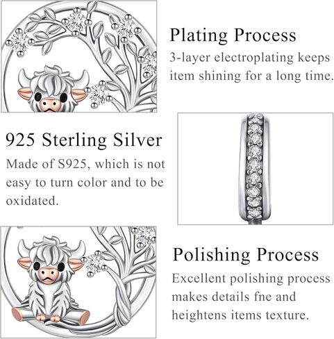 Highland Cow Charm for Bracelet Cow Bead Charms 925 Sterling Silver Highland Cow Gift for Necklace Jewelry for Girls Women Cow lover in Kuwait