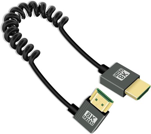 8K الزاوية اليسرى كابل ملفوف HDMI 3ft ، 90 درجة HDMI قصيرة إلى كابل HDMI ، Spring spiral HDMI 2.1 كابل 8K@60Hz ، 48 جيجابت في الثانية ، للكاميرا/التلفزيون/الالتقاط/الكمبيوتر اللوحي in Kuwait