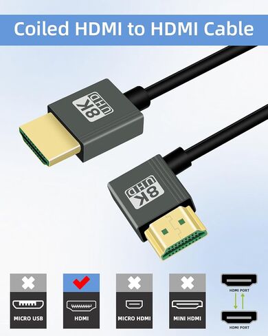 8K الزاوية اليسرى كابل ملفوف HDMI 3ft ، 90 درجة HDMI قصيرة إلى كابل HDMI ، Spring spiral HDMI 2.1 كابل 8K@60Hz ، 48 جيجابت في الثانية ، للكاميرا/التلفزيون/الالتقاط/الكمبيوتر اللوحي in Kuwait