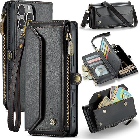 بالنسبة إلى حالة iPhone 16 Pro Max ، فإن Women Men Multi-Function Wallet Case with Stand RFID يتميز بسحاب مغناطيسي يشمل حزام معصم حزام الكتف (الأرجواني) in Kuwait