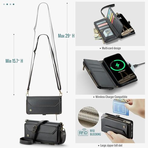 بالنسبة إلى حالة iPhone 16 Pro Max ، فإن Women Men Multi-Function Wallet Case with Stand RFID يتميز بسحاب مغناطيسي يشمل حزام معصم حزام الكتف (الأرجواني) in Kuwait