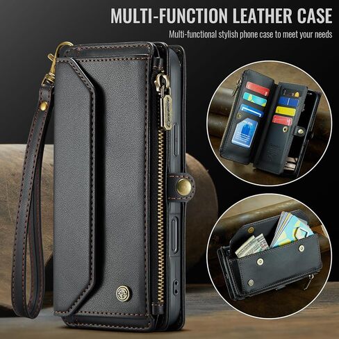 بالنسبة إلى حالة iPhone 16 Pro Max ، فإن Women Men Multi-Function Wallet Case with Stand RFID يتميز بسحاب مغناطيسي يشمل حزام معصم حزام الكتف (الأرجواني) in Kuwait