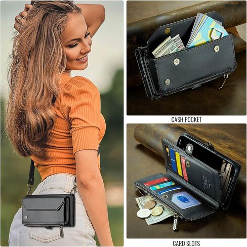 بالنسبة إلى حالة iPhone 16 Pro Max ، فإن Women Men Multi-Function Wallet Case with Stand RFID يتميز بسحاب مغناطيسي يشمل حزام معصم حزام الكتف (الأرجواني) in Kuwait