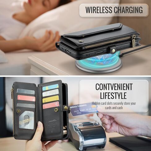 بالنسبة إلى حالة iPhone 16 Pro Max ، فإن Women Men Multi-Function Wallet Case with Stand RFID يتميز بسحاب مغناطيسي يشمل حزام معصم حزام الكتف (الأرجواني) in Kuwait
