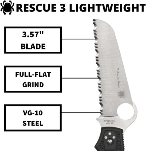 スパイダルコ (Spyderco) レスキュー ブラック 波刃 c14fsbk 全長: 211mm in Kuwait