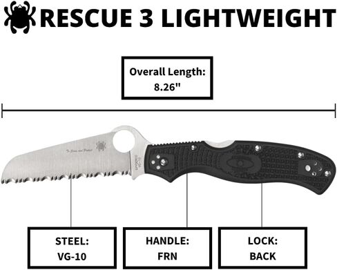 スパイダルコ (Spyderco) レスキュー ブラック 波刃 c14fsbk 全長: 211mm in Kuwait