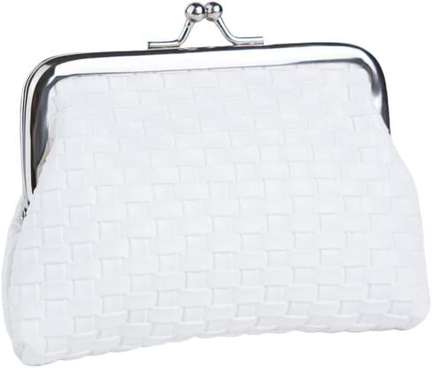 Coin Purse Vintage Bag Lock Wallet Buckle Kiss Lock change purse leather coin purse change holder wallet coin(Pu white) in Saudi Arabia
