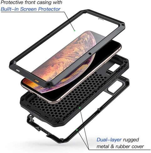 Lanhiem for iPhone 16 Pro Max Case, Metal Heavy Duty Shockproof Tough Rugged Case with Built-in Glass Screen Protector, 360 Full Body DustProof Strong Protective Phone Case for 16 Pro Max 6.9", Black in Kuwait