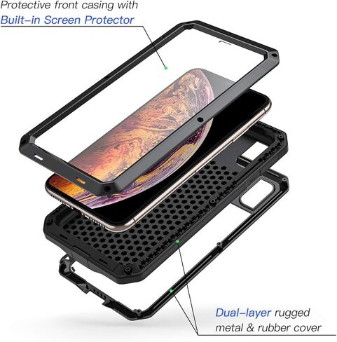 Lanhiem for iPhone 16 Pro Max Case, Metal Heavy Duty Shockproof Tough Rugged Case with Built-in Glass Screen Protector, 360 Full Body DustProof Strong Protective Phone Case for 16 Pro Max 6.9", Black in Kuwait