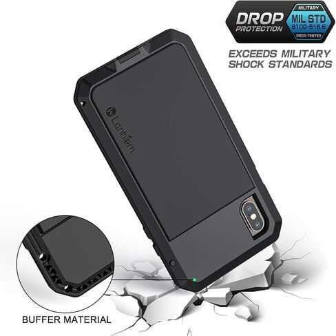 Lanhiem for iPhone 16 Pro Max Case, Metal Heavy Duty Shockproof Tough Rugged Case with Built-in Glass Screen Protector, 360 Full Body DustProof Strong Protective Phone Case for 16 Pro Max 6.9", Black in Kuwait