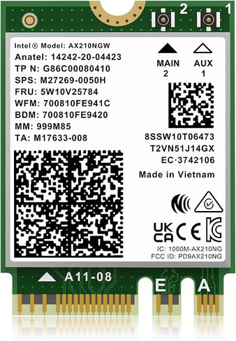 بطاقة WiFi 7 اللاسلكية BE200NGW، بلوتوث 5.4، شبكة M.2/NGFF بسرعة 5800 ميجا بت في الثانية، دعم Windows 10/11 (64 بت)، Linux. (AMD غير مدعوم). مثالي لجهاز التوجيه WiFi7/WiFi6E/WiFi6/WiFi5 ونقطة الوصول اللاسلكية in Kuwait