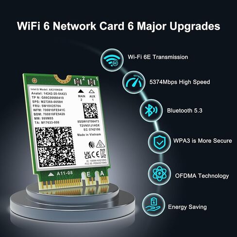 بطاقة WiFi 7 اللاسلكية BE200NGW، بلوتوث 5.4، شبكة M.2/NGFF بسرعة 5800 ميجا بت في الثانية، دعم Windows 10/11 (64 بت)، Linux. (AMD غير مدعوم). مثالي لجهاز التوجيه WiFi7/WiFi6E/WiFi6/WiFi5 ونقطة الوصول اللاسلكية in Kuwait