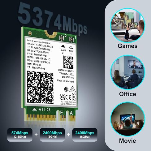 بطاقة WiFi 7 اللاسلكية BE200NGW، بلوتوث 5.4، شبكة M.2/NGFF بسرعة 5800 ميجا بت في الثانية، دعم Windows 10/11 (64 بت)، Linux. (AMD غير مدعوم). مثالي لجهاز التوجيه WiFi7/WiFi6E/WiFi6/WiFi5 ونقطة الوصول اللاسلكية in Kuwait