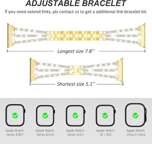 FULLIFE Compatible with Apple Watch Bands for Women, Crystal Diamond Bling Metal Link Bracelet Steel Strap Apple Watch Series 10 42mm, 9/8/7 41mm, SE2/SE/6/5/4 40mm iWatch, 3/2/1 38mm (Silver) in Saudi Arabia