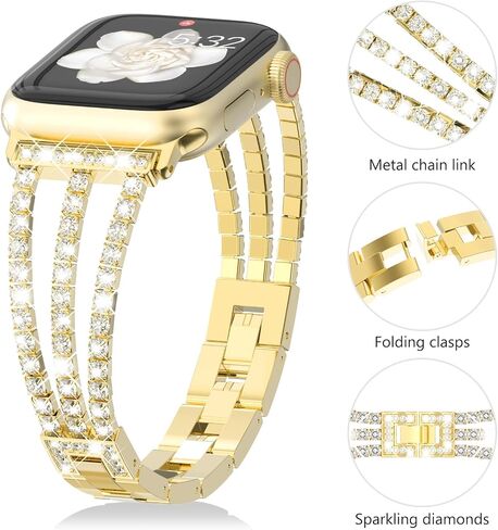 FULLIFE Compatible with Apple Watch Bands for Women, Crystal Diamond Bling Metal Link Bracelet Steel Strap Apple Watch Series 10 42mm, 9/8/7 41mm, SE2/SE/6/5/4 40mm iWatch, 3/2/1 38mm (Silver) in Saudi Arabia