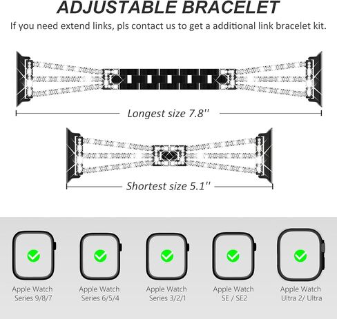 Fullife متوافق مع نطاقات Apple Watch للنساء ، Crystal Diamond Bling Metal Link Bracelet Steel Strap Series Apple Watch Series 10 42mm ، 9/8/7 41mm ، SE2/SE/6/5/4 40 مم IWATCH ، 3/2/1 38 مم (الفضة ) in Kuwait