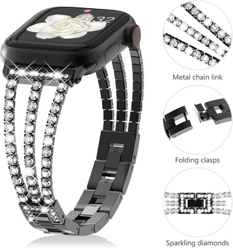 Fullife متوافق مع نطاقات Apple Watch للنساء ، Crystal Diamond Bling Metal Link Bracelet Steel Strap Series Apple Watch Series 10 42mm ، 9/8/7 41mm ، SE2/SE/6/5/4 40 مم IWATCH ، 3/2/1 38 مم (الفضة ) in Kuwait
