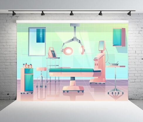 BELECO 7x5ft Fabric Cartoon Hospital Operating Room Backdrop Doctor Surgery Anesthesia Bed Medical Equipment Background Doctor Nurse Themed Party Decor Nursing Background Photo Studio Props in Saudi Arabia