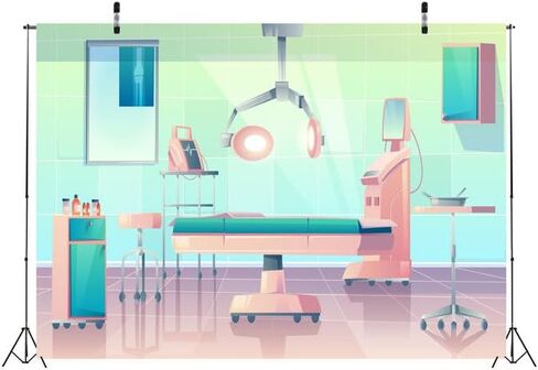BELECO 7x5ft Fabric Cartoon Hospital Operating Room Backdrop Doctor Surgery Anesthesia Bed Medical Equipment Background Doctor Nurse Themed Party Decor Nursing Background Photo Studio Props in Saudi Arabia