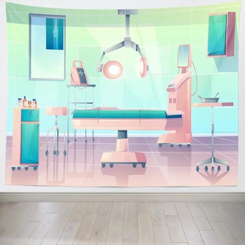 BELECO 7x5ft Fabric Cartoon Hospital Operating Room Backdrop Doctor Surgery Anesthesia Bed Medical Equipment Background Doctor Nurse Themed Party Decor Nursing Background Photo Studio Props in Saudi Arabia