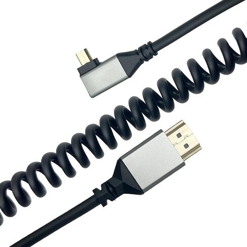 Seadream 4k Coiled Micro HDMI Cable;Left Angled Coiled Spring Micro HDMI to Full HDMI Male to Male Cable - Stretched Length 50cm to 240cm - Supports Ethernet, 3D 4K 1080P(Left Angled) in Kuwait