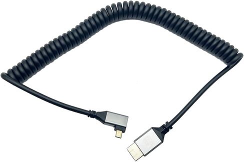 Seadream 4k Coiled Micro HDMI Cable;Left Angled Coiled Spring Micro HDMI to Full HDMI Male to Male Cable - Stretched Length 50cm to 240cm - Supports Ethernet, 3D 4K 1080P(Left Angled) in Kuwait