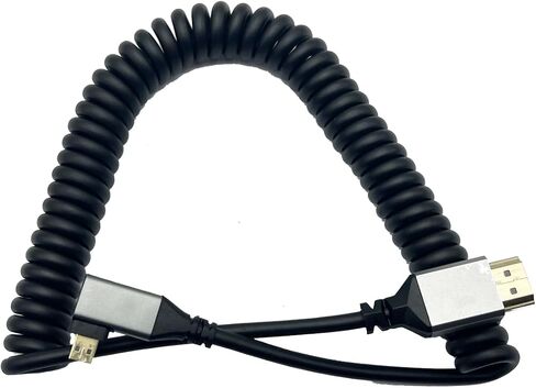Seadream 4k Coiled Micro HDMI Cable;Left Angled Coiled Spring Micro HDMI to Full HDMI Male to Male Cable - Stretched Length 50cm to 240cm - Supports Ethernet, 3D 4K 1080P(Left Angled) in Kuwait