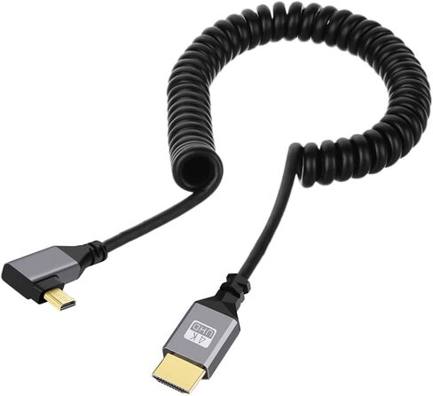 NFHK Micro HDMI 2.0 ذكر إلى HDMI Male 4K 60Hz كابل ملفوف بزاوية 90 درجة لجهاز الكمبيوتر المحمول HDTV in Kuwait