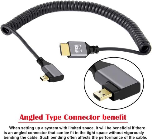 NFHK Micro HDMI 2.0 ذكر إلى HDMI Male 4K 60Hz كابل ملفوف بزاوية 90 درجة لجهاز الكمبيوتر المحمول HDTV in Kuwait