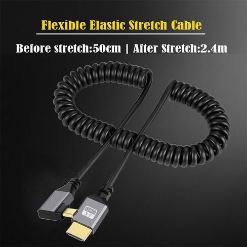 NFHK Micro HDMI 2.0 ذكر إلى HDMI Male 4K 60Hz كابل ملفوف بزاوية 90 درجة لجهاز الكمبيوتر المحمول HDTV in Kuwait