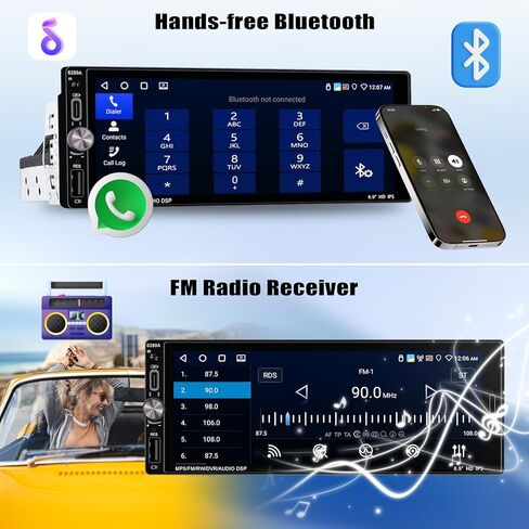 Single Din Touchscreen Car Stereo with Wireless Apple CarPlay Android Auto, 6.86 '' Car Radio Audio Receiver with iOS/Android Mirror Link Bluetooth FM SWC EQ USB Multimedia Player + Backup Camera in Kuwait