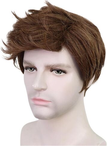 Mens Black Wig Short Straight Black Wig Layered Male Wig Heat Resistant Synthetic Hair Replacement Wig with Wig Cap (Black) in Kuwait