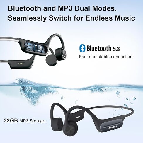 سماعات توصيل العظام ، IP68 مقاومة للماء للسباحة ، تخزين محلي 32 جيجابايت ، بلوتوث 5.3 ، ميكروفون مدمج ، أذال لاسلكية مقاومة للعروع مع تبديل تلقائي سلس بين جهازين ، أزرق in Kuwait
